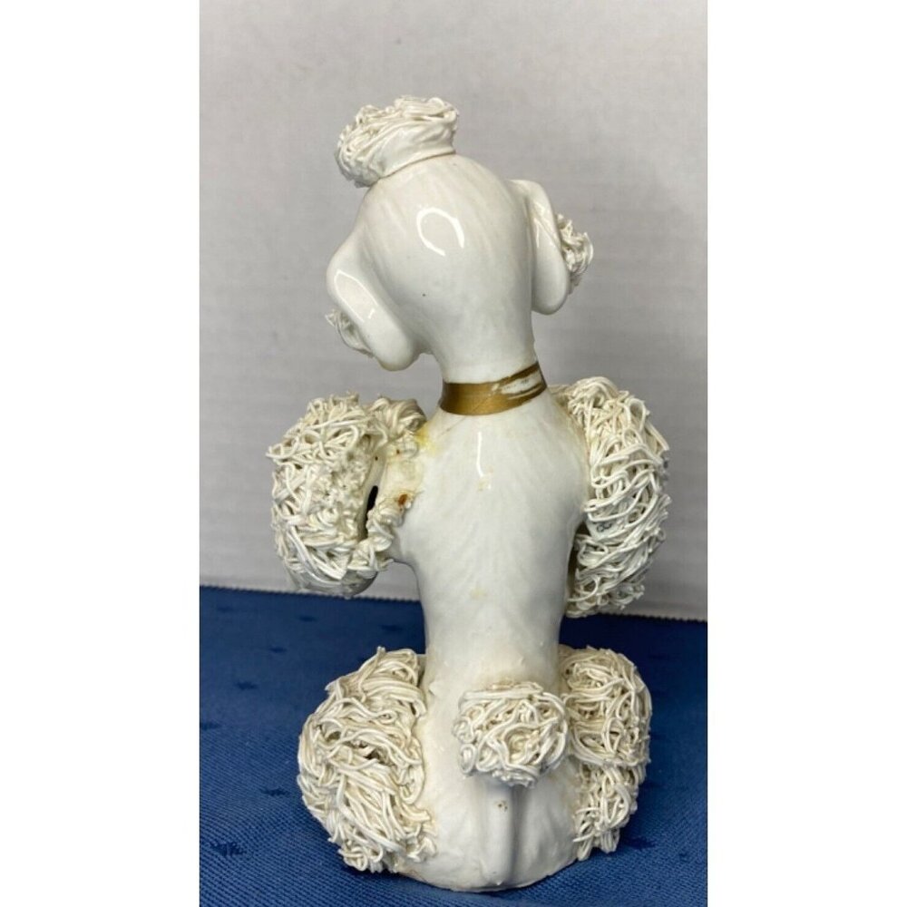 Vintage Porcelain Spaghetti Poodle Figurine With Gold Collar & Ring 5" - Picture 4 of 6